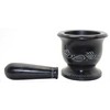 Govinda - Black Soap Stone Mortar and Pestle - Leaf