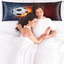 Body Pillow Cover 21x54 inches Soccer Ball Fire and Water Satin Pillow Case Cover with Zipper Soft Breathable Long Pillowcase for Hair and Skin