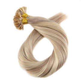 Moresoo Blonde Hair Extensions 24 Inch U Tip Hair Extensions Human Hair 50s Straight Nail Tips Colored #18 Ash Blonde Mixed with #613 Bleach Blonde U Tip Pre Bonded Remy Hair Extensions 50g