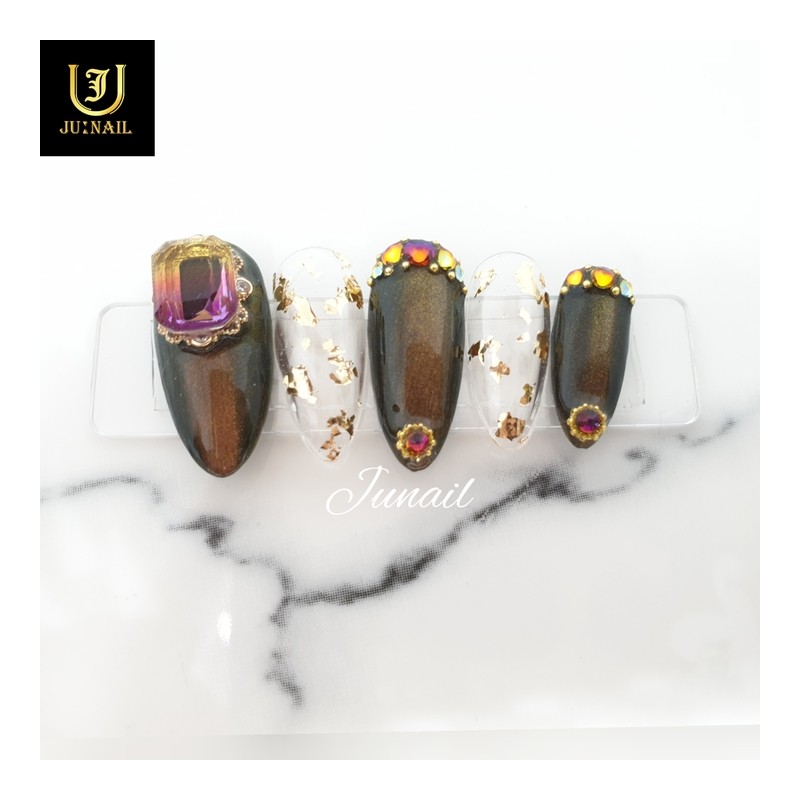 Gold Leaf Aurora Nail Tips - Long Almond / 금박오로라
