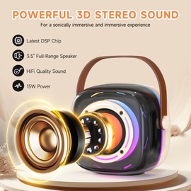 Karaoke Machine with 2 Wireless Mircophones for Adults Kids, Portable Bluetooth Karaoke Speaker with 3.5" Full-Range Speaker and Colorful LED Lights, Support USB/TF Card/AUX (Warm Beige)