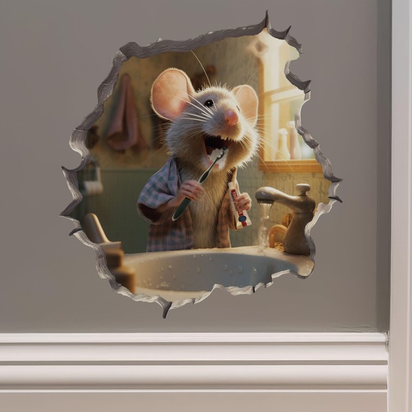 Mouse Brushing its Teeth Mouse in Mouse Hole Decal -