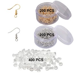 Earring Hooks with Earring Backs Set Surgical Stainless Steel Ear Hooks Soft Silicone Earring Backings for DIY Jewelry Making Hypoallergenic Bead Spring Fish Hook Earrings Accessories 400 Pack