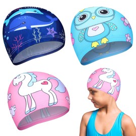 3 Pieces Children's Swimming Cap, Swimming Cap, Girls, Swimming Caps, Children, Boys, Swimming Caps, Suitable for Boys and Girls Aged 2-12 Years, Tear-Resistant - Suitable for Long and Short Hair/B
