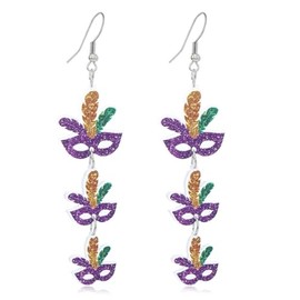 Mardi Gras Earrings Acrylic Carnival Mask Hat Crown Drop Dangle Earrings for Women-A Mask