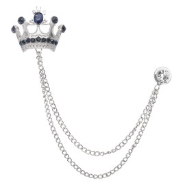 PATIKIL Crown Hanging Chain Brooch Pins, Rhinestone Suit Pins Fashion Crystal Lapel Pins for Women Men Clothes Dress Bouquet Coat Hat Bag, Silver (Dark Blue)