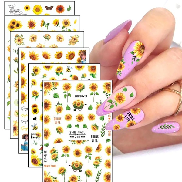 Sunflowers Nail Art Stickers Decals 3D Self-Adhesive Spring Summer Nail