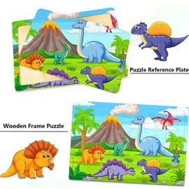 Wooden Jigsaw Puzzles for Kids 3-6 Year Olds -Space Dinosaur Animals 30 Piece Kids Puzzles Toys -Toddler Children Learning Educational Puzzles Toys for Set for Kids 3 4 5 6 Year Old(4 Puzzles)