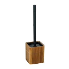 WENKO Serro Stand Toilet Brush with Stainless Steel Handle and Bamboo Container with Plastic Insert Black