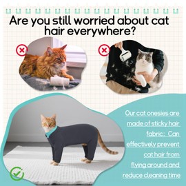T'CHAQUE Sticky Hair Cat Onesie - Soft Long Sleeve Cat Pajamas, Anti-Shedding,Surgery Recovery Suit, Wound Protection & Preventing Licking, Kitten Sweaters for Male Female, DarkGray-2XL