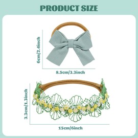Dizila 6 Pieces Super Soft Stretchy Green Khaki White Baby Girl Nylon Bow Flower Headbands Floral Lace Headbands Hair Accessories for Newborns Infants Toddlers Girls Kids