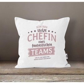 MoonWorks® Cushion Cover with German Text "Ich Bin stolze/r Chefin/Chef eines fantastischen Teams Geschenk Chef/in Teamleiter/in Vorgesetzter Chefin Weiß One Size