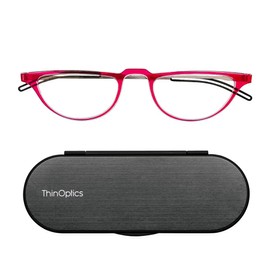 Always With You Crescent Full Frame Reading Glasses with Case - Thin Lightweight Readers - Red 1.5x