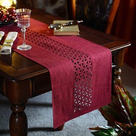 Aomiro Table Runner, Nordic Table Center Cross, Stylish, Table Runner, Table Center, Cloth, Table Decoration, 70.9 x 13.8 inches (180 x 35 cm), Wine