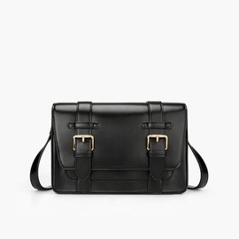 ECOSUSI Jane Messenger Bag,Women's PU Leather Shoulder Bag,Vintage Small College Solid Color Crossbody Messenger Bag, Work Crossbody Bag - Color: Black