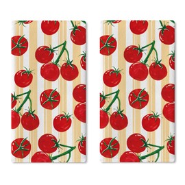 Croar Tomato Kitchen Dish Towels Set of 2, Vegetable Fruit Drying Hand Towel Baking Cooking Cloth Gardener Gifts, Farmhouse Orange Stripes Bathroom Home Decoration 18'' x 26''