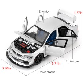 BGHSCA Compatible with 1:32 Mitsubishi Lancer Evolution Model Car, Pull Back Diecast Collectible Toy Car with Sounds and Lights for Children, Boys, Girls and Adults, Gift Silver