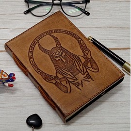Purpledip Leather Journal 'Khnum, God Of Water': Vintage Egyptian Design Diary Notebook (12583)