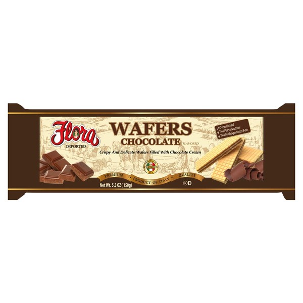 Wafer Cookies by Flora - Chocolate Wafers Imported from Italy - 5.3 oz. (Pack of 3)