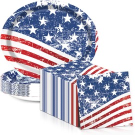 American Flag Oval Paper Plates 11inch Veterans Day Paper Plate and Napkin, Dish Tray Election Day Party Decoration 4th of July Supplies for Independence Day Memorial Day Labor Day Tableware, 25 Guest