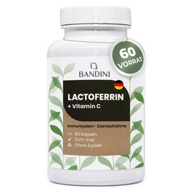 Bandini® Lactoferrin, 200 mg lactoferrin + 60 mg vitamin C (1 capsule per day), 60 capsules for 2 months, for iron absorption and immune system, colostrum ingredient, high dose, GMO-free