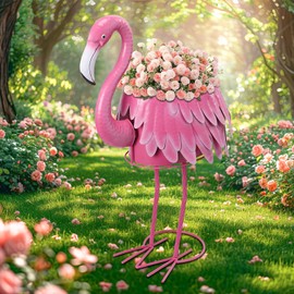 Chonsun Metal Standing Flamingo Planters with Drain Hole Flamingo Flower Holder Large Planter Pots for Indoor Outdoor Lawn Garden Yard Decor