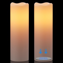 GenSwin Solar Candles Outdoor Waterproof, Large 14” x 4” Solar Candles Rechargeable, Battery Operated Pillar Candle with Sensor Timer Dusk to Dawn for Lanterns, Outdoor, Patio Decor(Set of 2)