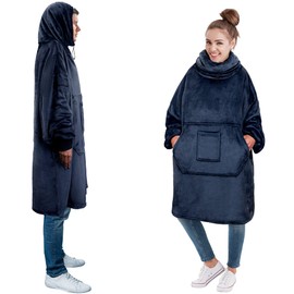 PAVILIA - Cobija portátil con capucha y calentador de cuello, sudadera de felpa de gran tamaño, suéter con capucha grande con bolsillo gigante, supersuave y acogedor regalo cálido para mujeres y hombres adultos (forro polar, azul marino)
