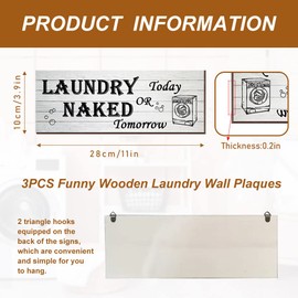 3 Pieces Laundry Room Signs, Laundry Wash Dry and Fold Repeat Sign, Rustic Laundry Plaques (White)