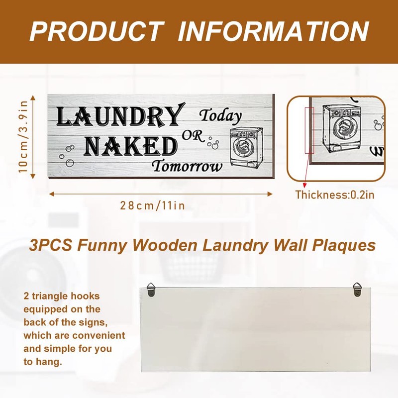 3 Pieces Laundry Room Signs, Laundry Wash Dry and Fold