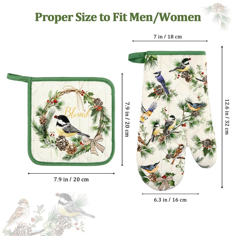 Arquiel Winter Bird Oven Mitts and Pot Holders Sets, 100%