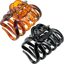 2 Pieces 3.5'' Large Octopus Claw Clips for Thick Long Hair, Big Hair Clips for Women, Strong Hold Hair Claw Clips, Bright Non-slip Jaw Hair Clips (Black and Tortoise)