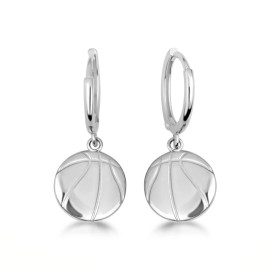 FDJ .925 Sterling Silver Basketball Sports Athletic Drop Huggie Hoop Earrings