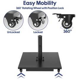 Metal Patio Umbrella Base with Wheels, ​High-Strength​ Patio Umbrella Stand, Umbrella Stand Outdoor Base for Patio, Deck, Poolside and Lawn