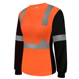 Uno Mejor Hi Vis Shirts for Women Construction Class 3 Work Shirts, High Visibility Reflective Safety T-Shirts for Women, Long Sleeve Work Shirts, Breathable, WCXY-Orange S