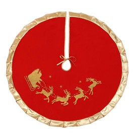 Sattiyrch Christmas Tree Skirt with Gold Rim 36",Flannelette Santa Reindeer Decoration for 6Ft/7.5Ft Xmas Tree