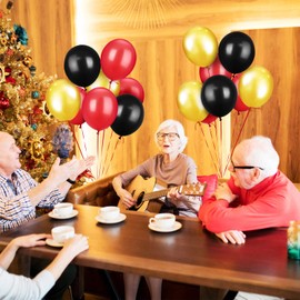 TecUnite 100 Pieces Latex Balloons Colorful Round Balloons for 4th of July Wedding Birthday Festival Party Decoration(Gold, Black, Red,13 Inch)