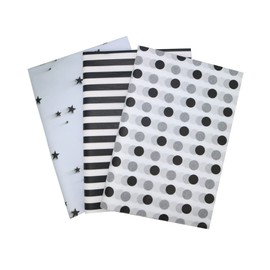 Black White Star Stripes Polka Dots Pattern Bulk Tissue Paper Gift Wrap 30 Sheets 19.7" x 27.5" for Graduation Birthday Gift Wrapping DIY Art Craft Decorate Party Gift Bags