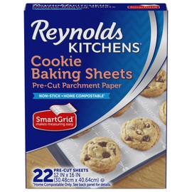 Reynolds Kitchens Cookie Baking Sheets, Pre-Cut Baking Parchment Paper Sheets for Cookies, Oven-Safe up to 425 Degrees, Reusable Up to 3X, No-Mess Cleanup, 12 in x 16 in, 22 Count