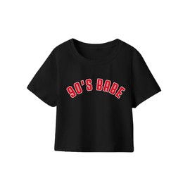 Hilinker Womens Short Sleeve Graphic Crop Tops Vintage Tees Summer Cute T Shirts Black 90S Babe Small