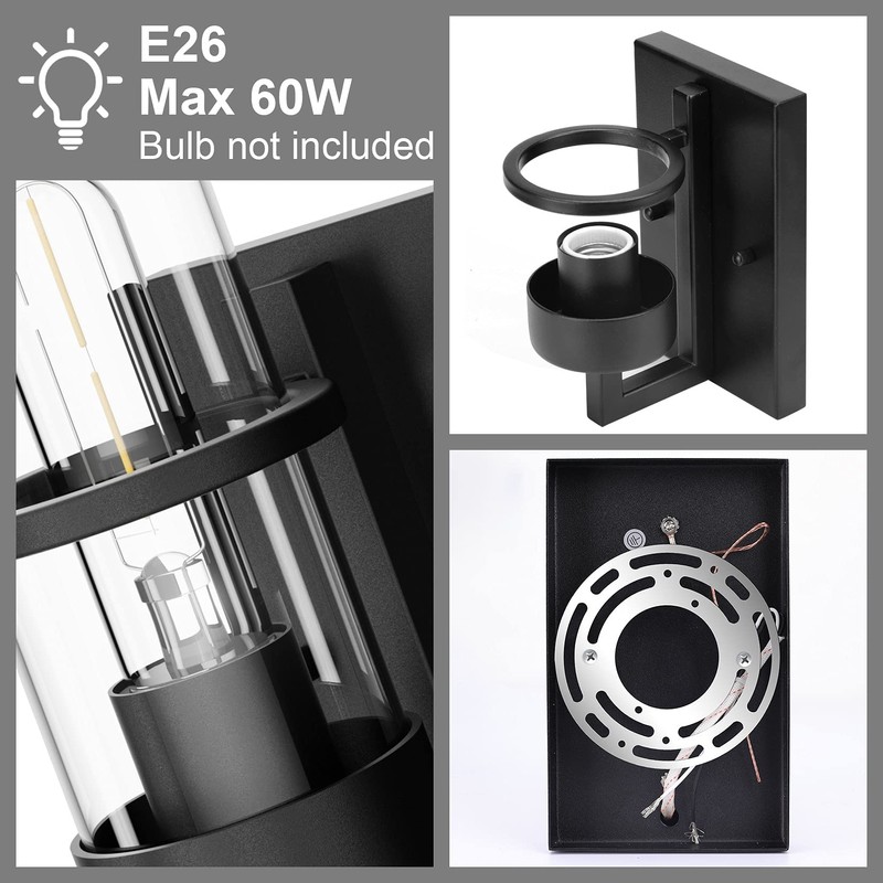 Tipace Black Wall Light Fixtures,Industrial Wall Sconces Clear Glass Wall