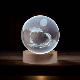 iweener 3D Crystal Ball Night Light,Dolphin Crystal Ball with Lighted Base,Laser Engraving Glass Ball Dolphin Night Light Decorative Ball, for Girlfriends, Wives, Daughters, Moms