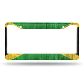 Beabes Jamaican Flag License Plate Frame Black Yellow Green Car Frames, License Plates Holder， Wooden Background License Plate Aluminum Metal Frames for Women Men Auto Decoration