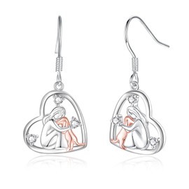 Sterling Silver Dog Earrings for Wommen - Cute Puppy Hypoallergenic Ears Jewelry Gifts for Mom Dog Lover, Silver, Cubic Zirconia