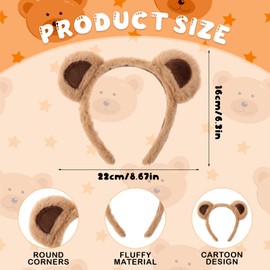 Pack of 2 Bear Ears Headbands, Cute Bear Headbands, Animal Ears, Party Headwear, Stuffed Animal Ears, Headband, Cartoon Costume Accessories, Hair Accessories for Masquerade Theme Party, Cosplay,