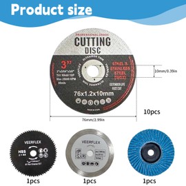 76mm Cutting Discs, 13 PCS Angle Grinder Discs Cutting Disc for 10mm Bore Grinder with 44 Teeth Circular Saws Blades for Cutting Metal Stone Wood Plastic Grinding
