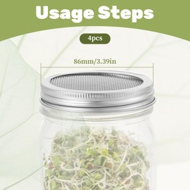 4 Pack Sprouting Lids, Stainless Steel Sprout Lids for Mason Jars, MasonJar Sprouting Lid Wide Mouth Mason for Growing Broccoli, Bean, Alfalfa, Salad Sprouts and More
