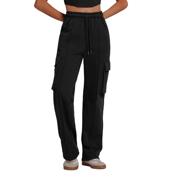 ABOCIW Womens Cargo Sweatpants Drawstring High Waisted Fleece Wide Leg