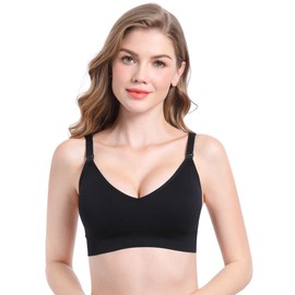 Suekaphin 5Pack Seamless Nursing Bra for Busty Women - Maternity,Busty Womens Breastfeeding and Pregnancy Support V Neck Bralette Padded Cups,3XLarge-Plus,Black/Nude/Pink/Gray/PurpleBean