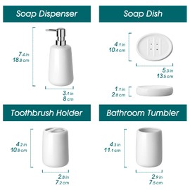 vancasso White Bathroom Accessories Set, Ceramic Soap Dispenser and Toothbrush Holder Sets, Stoneware 4 Pcs Bathroom Sink Set for Modern Home Decor